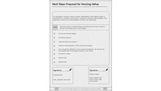 Next Steps Proposal For Fencing Setup One Pager Sample Example Document