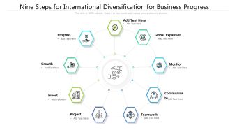 Nine Steps For International Diversification For Business Progress Ppt Powerpoint Presentation File Ideas PDF