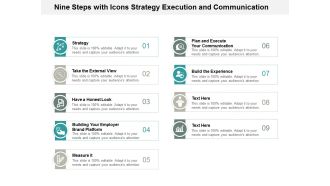 Nine Steps With Icons Strategy Execution And Communication Ppt Powerpoint Presentation Icon Rules