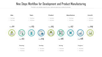 Nine Steps Workflow For Development And Product Manufacturing Ppt PowerPoint Presentation File Deck PDF