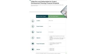 Objective And Deliverables For Project Development Planning Template One Pager Sample Example Document