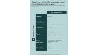 Objective Deliverables Strategic Project Plan Administration Proposal One Pager Sample Example Document