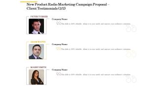 Offline Promotional Strategy For New Product Radio Marketing Campaign Proposal Client Testimonials Management Information PDF
