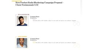 Offline Promotional Strategy For New Product Radio Marketing Campaign Proposal Client Testimonials Portrait PDF
