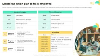 On Job Staff Training Program For Skills Advancement Mentoring Action Plan To Train Employee Icons PDF