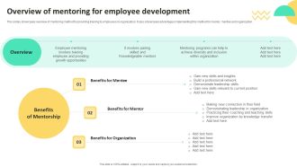 On Job Staff Training Program For Skills Advancement Overview Of Mentoring For Employee Diagrams PDF