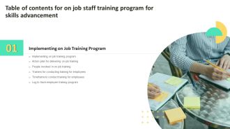On Job Staff Training Program For Skills Advancement Table Of Contents Template PDF
