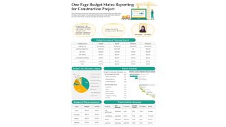 One Page Budget Status Reporting For Construction Project PDF Document PPT Template