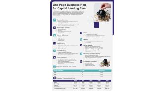 One Page Business Plan For Capital Lending Firm PDF Document PPT Template