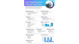 One Page Business Plan For Tech Firm PDF Document PPT Template