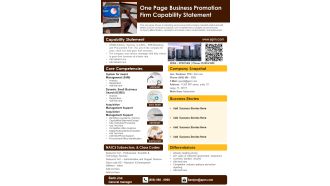 One Page Business Promotion Firm Capability Statement PDF Document PPT Template