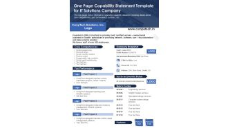 One Page Capability Statement Template For IT Solutions Company PDF Document PPT Template