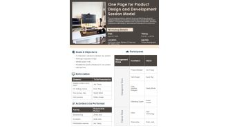 One Page For Product Design And Development Session Model PDF Document PPT Template