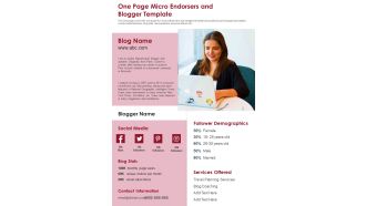 One Page Micro Endorsers Blogger Template PDF Document PPT Template
