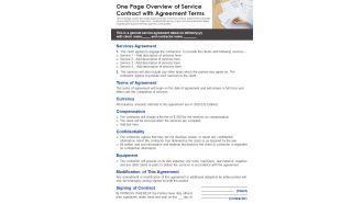 One Page Overview Of Service Contract With Agreement Terms PDF Document PPT Template