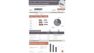One Page Project Iteration And Sprint Status Summary Template PDF Document PPT Template