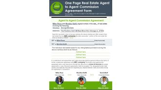One Page Real Estate Agent To Agent Commission Agreement Form PDF Document PPT Template