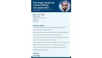 One Page Sample For Content Writing Job Application PDF Document PPT Template