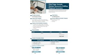 One Page Sample Human Resource Staffing Proposal Summary PDF Document PPT Template