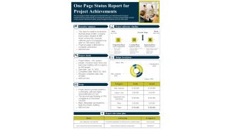 One Page Status Report For Project Achievements PDF Document PPT Template