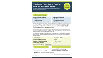 One Pager Commission Contract Form For Insurance Agent PDF Document PPT Template