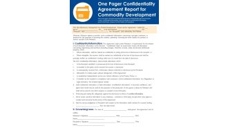 One Pager Confidentiality Agreement Report For Commodity Development PDF Document PPT Template
