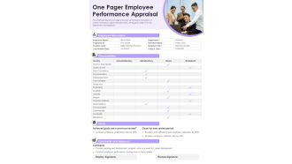 One Pager Employee Performance Appraisal PDF Document PPT Template
