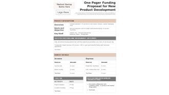One Pager Funding Proposal For New Product Development PDF Document PPT Template