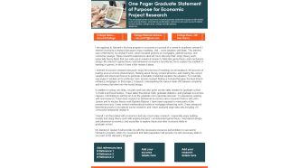 One Pager Graduate Statement Of Purpose For Economic Project Research PDF Document PPT Template
