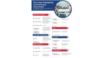 One Pager Highlighting Civil Procedure Cheat Sheet PDF Document PPT Template