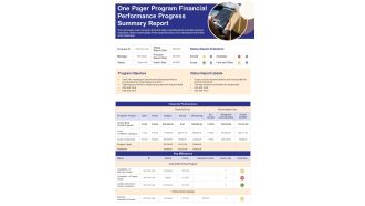 One Pager Program Financial Performance Progress Summary Report PDF Document PPT Template