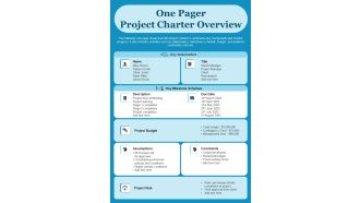 One Pager Project Charter Overview PDF Document PPT Template