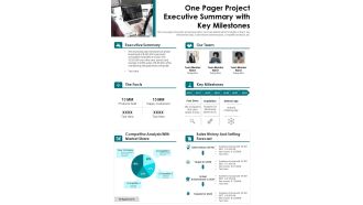 One Pager Project Executive Summary With Key Milestones PDF Document PPT Template