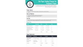 One Pager Proposal For Sponsorship PDF Document PPT Template