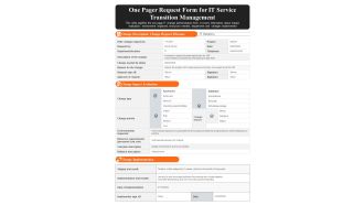 One Pager Request Form For IT Service Transition Management PDF Document PPT Template