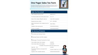 One Pager Sales Tax Form PDF Document PPT Template