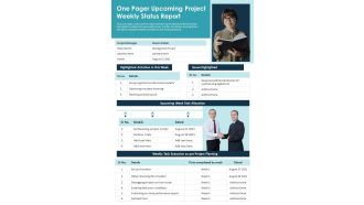 One Pager Upcoming Project Weekly Status Report PDF Document PPT Template