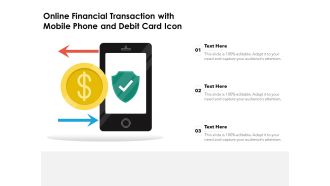 Online Financial Transaction With Mobile Phone And Debit Card Icon Ppt PowerPoint Presentation File Samples PDF