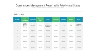 Open Issues Management Report With Priority And Status Ppt PowerPoint Presentation File Formats PDF