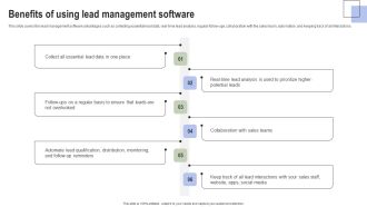 Optimizing Consumer Lead Nurturing Procedure Benefits Of Using Lead Management Software Brochure PDF