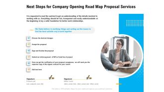 Organization Inception Timeline Proposal Next Steps For Company Opening Road Map Proposal Services Slides PDF