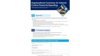 Organizational Summary For Internal Control Financial Reporting One Pager Documents