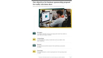 Our Objectives For Business Sponsorship Proposal For Reality Television Show One Pager Sample Example Document