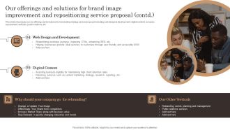 Our Offerings And Solutions For Brand Image Improvement And Repositioning Service Proposal Summary PDF