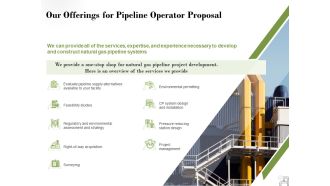 Our Offerings For Pipeline Operator Proposal Ppt PowerPoint Presentation Infographics Graphics Design