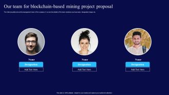 Our Team For Blockchain Based Mining Project Proposal Ppt Background Designs PDF