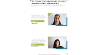 Our Team For Business Proposal For Successful Workshop Delivery One Pager Sample Example Document