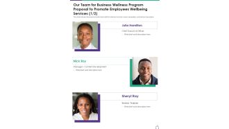 Our Team For Business Wellness Program Proposal To Promote One Pager Sample Example Document