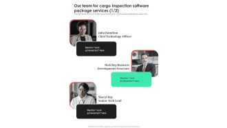 Our Team For Cargo Inspection Software Package Services One Pager Sample Example Document