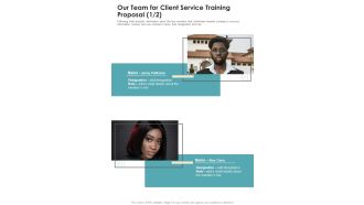 Our Team For Client Service Training Proposal One Pager Sample Example Document